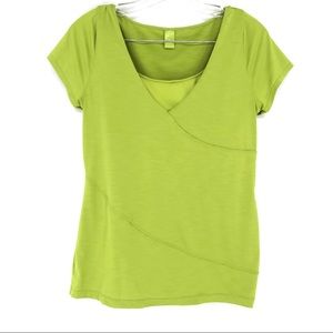 Prana Short Sleeve Shirt Attached Bra Lime Green